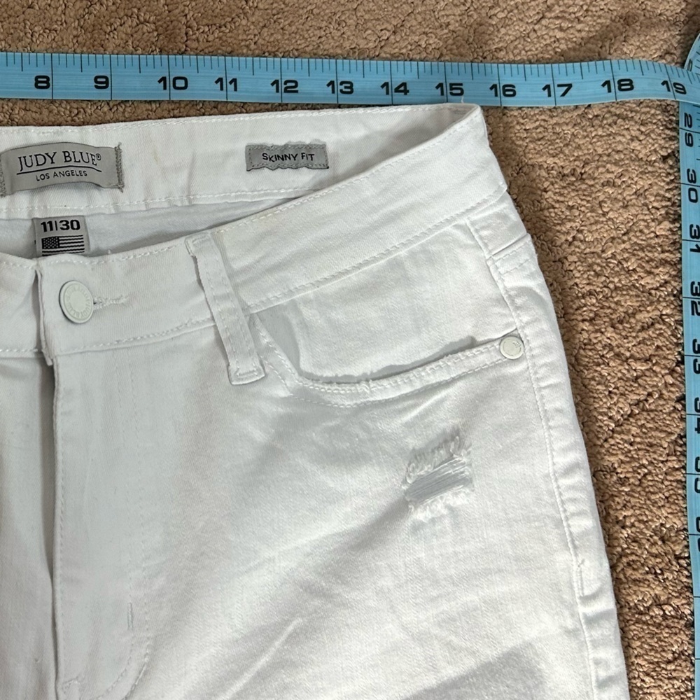 Judy Blue High Waist White Skinny Distressed Lace Inset Jeans Size 11/30 JB84133 - Picture 8 of 12